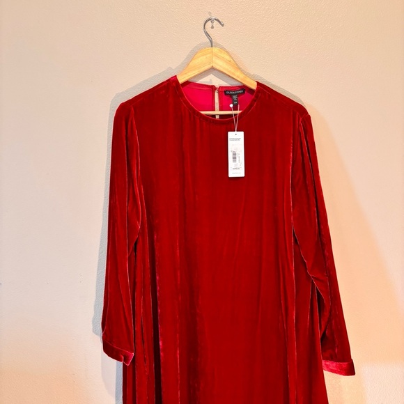 NWT Eileen Fisher Red Velvet Crew Neck Dress, Medium, Elegant Chic Minimalist - Picture 4 of 14